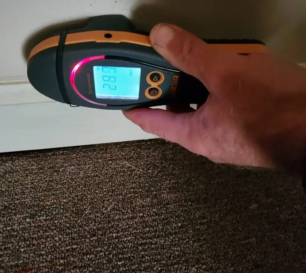 Moisture detection at baseboard during Burst Pipe Cleanup in Douglas
